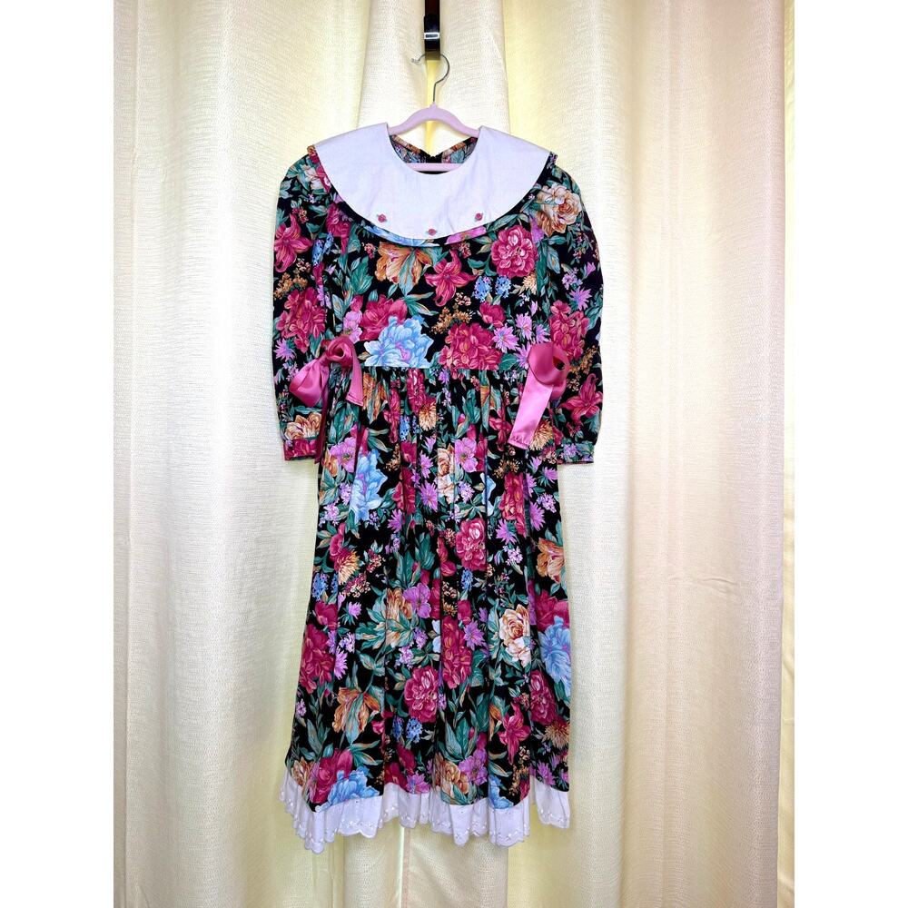 Vintage 1990s My Michelle Floral print girls size 10 round collar bow details